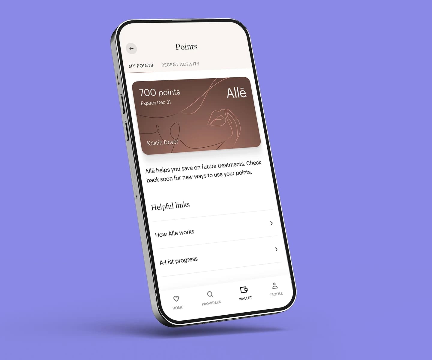 Allē points app screenshot