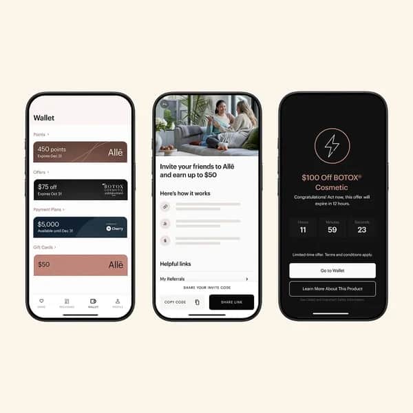 Allē points reward app screens