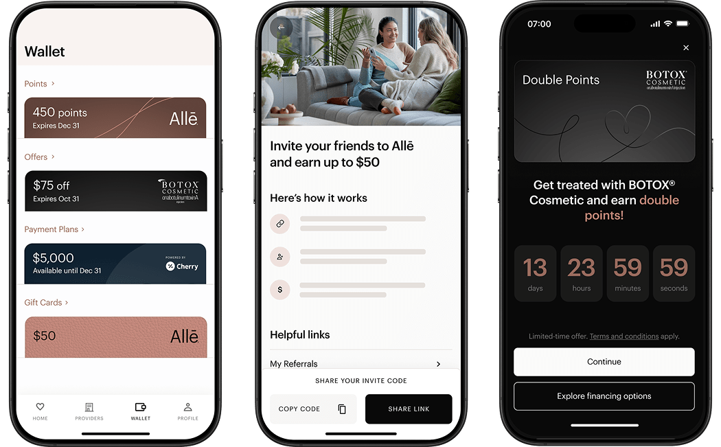 Allē points reward app screens